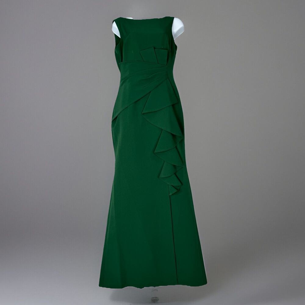 Eliza J Womens Dress 4 Hunter Green Ruffle Front Gown Flattering Wedding Formal‎